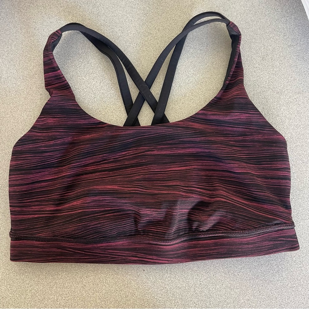 Lululemon Women's Striped Sports Bra - Black and Burgundy